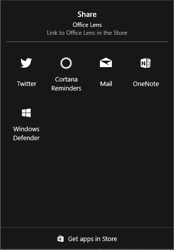 new Share pane in Windows 10