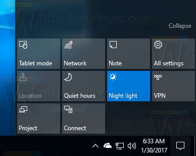 Ночной свет включен в Windows 10