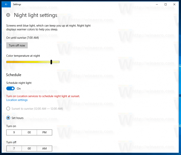 Night Light Settings Page In Windows 10