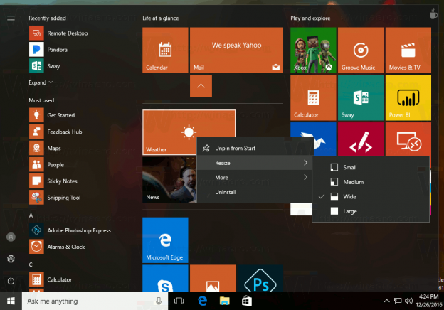 Create Tile Folders in Start Menu in Windows 10