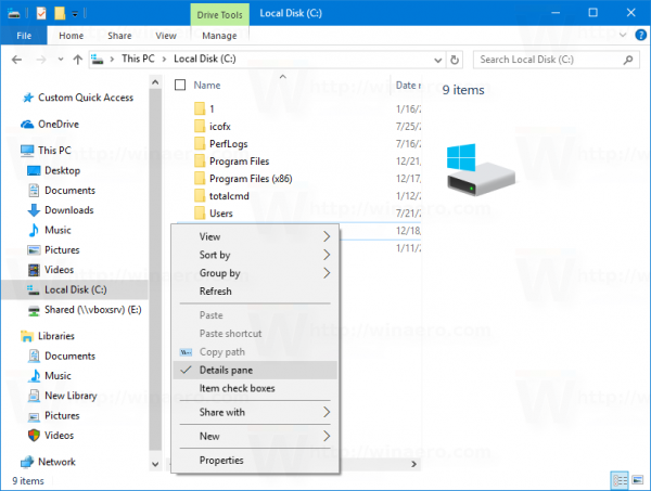 Details Pane Context Menu Windows 10