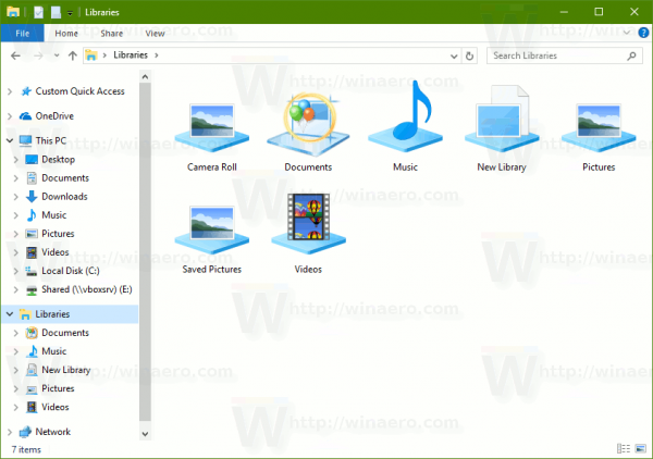 Значок библиотеки документов изменен в Windows 10