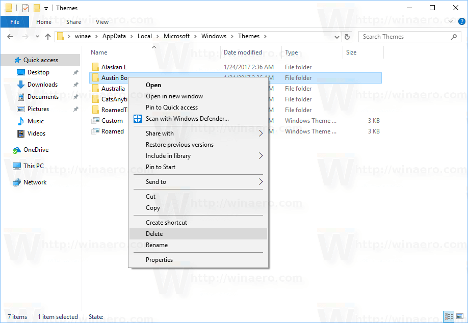 how to delete themes in windows 7