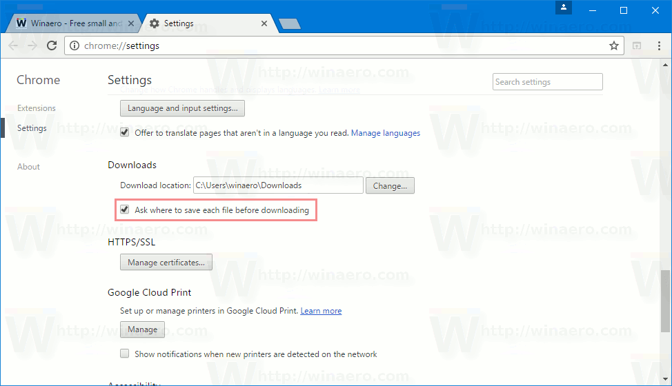 Google Chrome Ask Where To Save Downloads Option