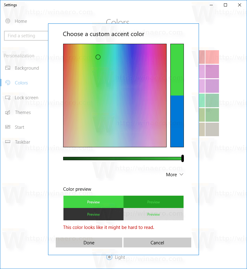 Windows 10 Custom Color Picker Dialog