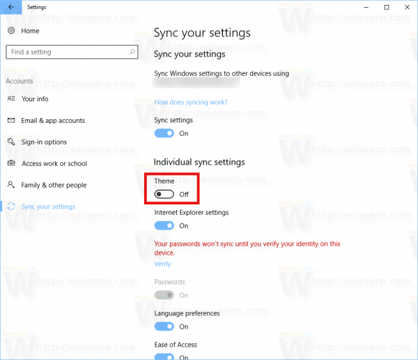 Windows 10 Disable Theme Sync