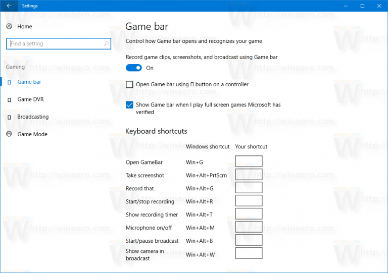Disable Game Bar and Game DVR in Windows 10