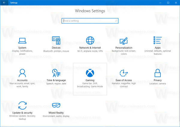 Windows 10 Settings Gaming Hovered