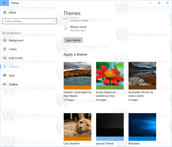Windows 10 Themes Page