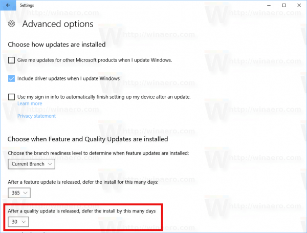 Windows 10 Defer Quality Update