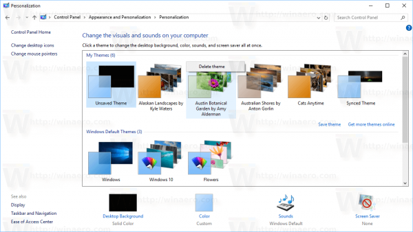 Windows 10 Delete Theme In Control Panel