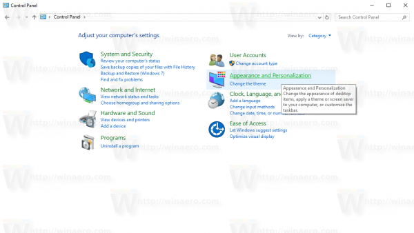 Windows 10 Opened Control Panel