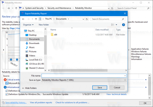 Windows 10 Reliability History Save Report