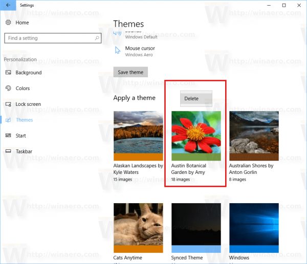 Windows 10 Uinstall A Themes In Settings