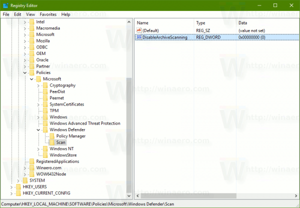 Windows Defender Enable Archive Scan With Tweak