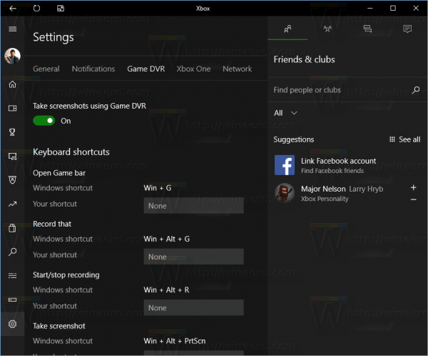 Xbox App Settings Pane Game DVR Tab