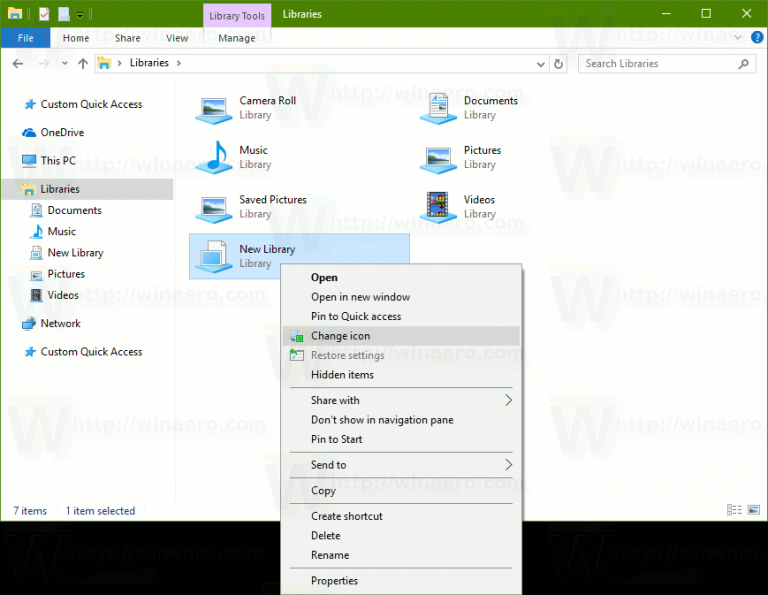 Add Change Icon to Library Context Menu in Windows 10