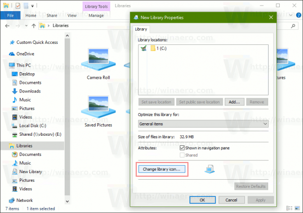 Change Library Icon Button