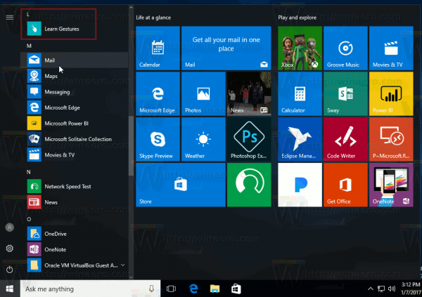 Learn Gestures App in Windows 10 Creators Update