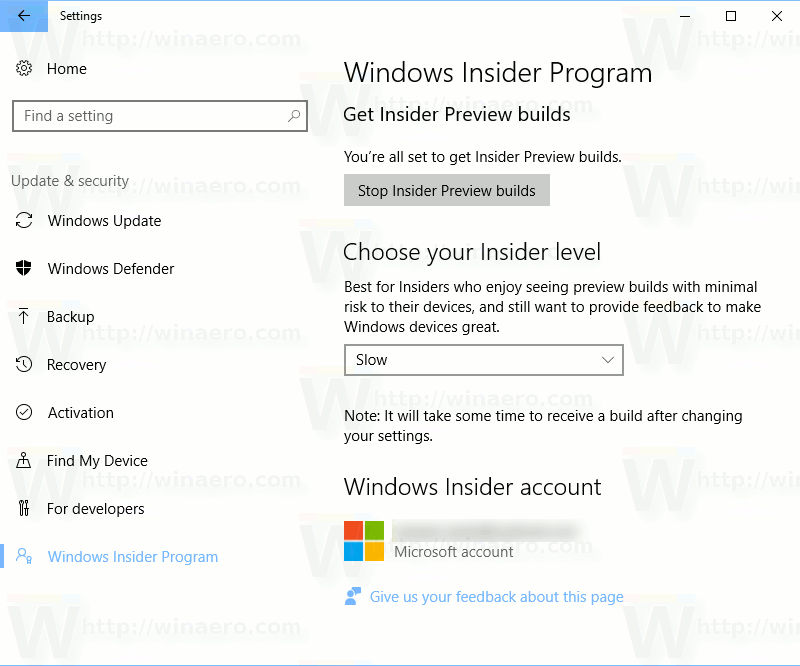 Old Windows Insider Program Page