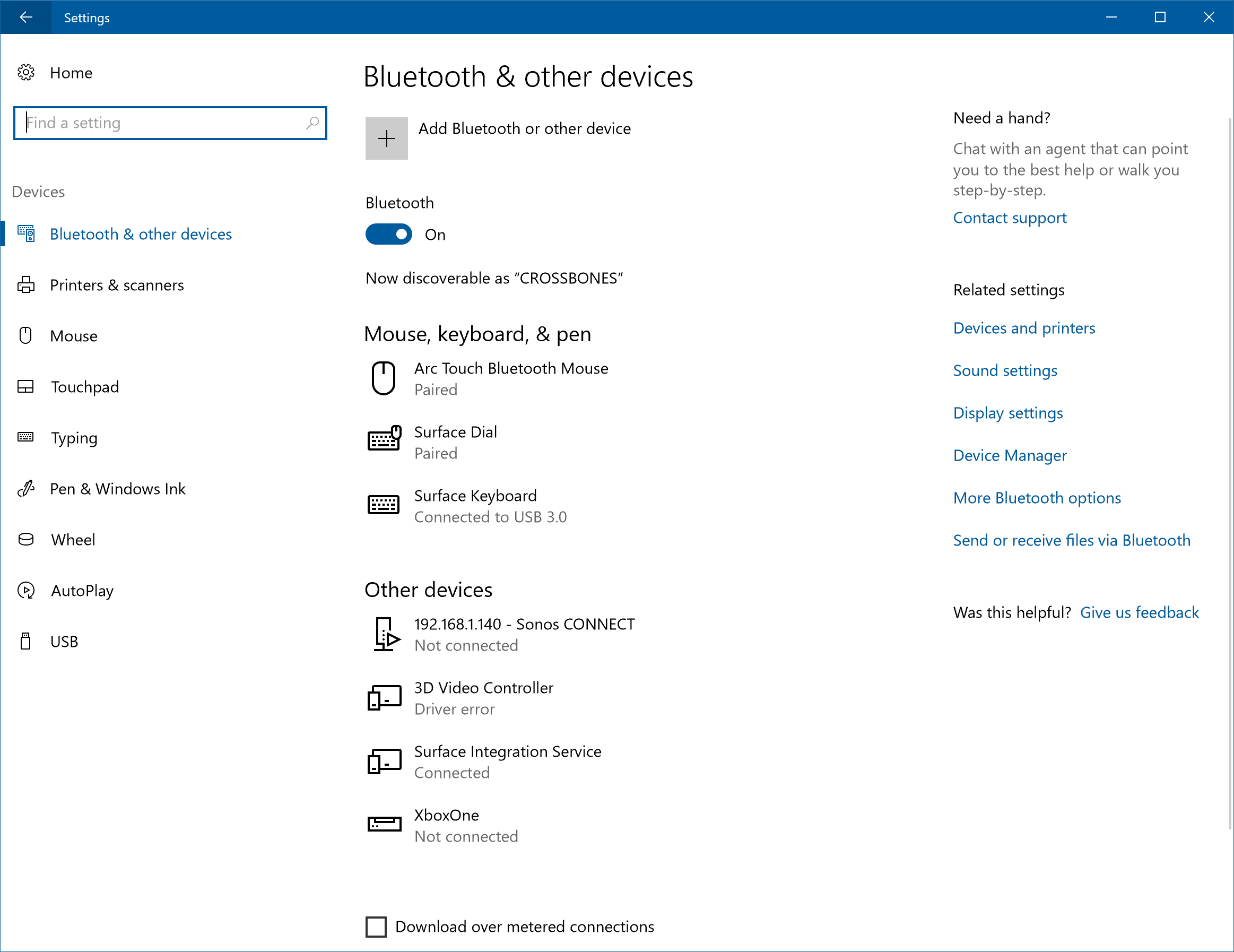 Settings Devices Page