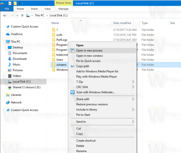 Добавить контекстное меню «Открыть в новом процессе» в Windows 10