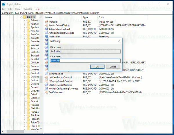 Choose Where Apps Can Be Installed From In Windows 10 Registry