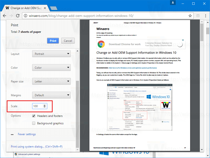 How To Print Scaling in Google