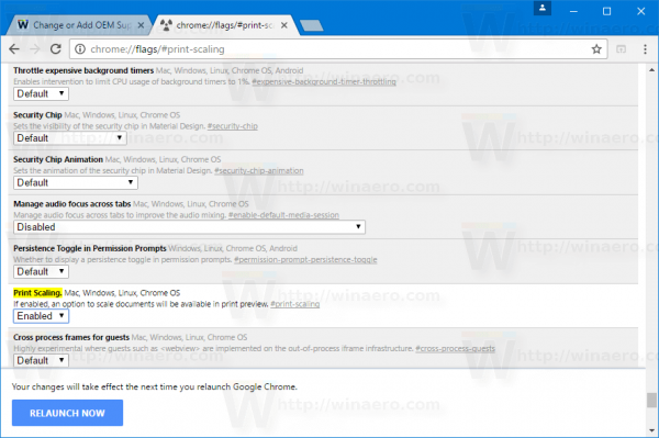 Chrome Print Scaling Relaucnh