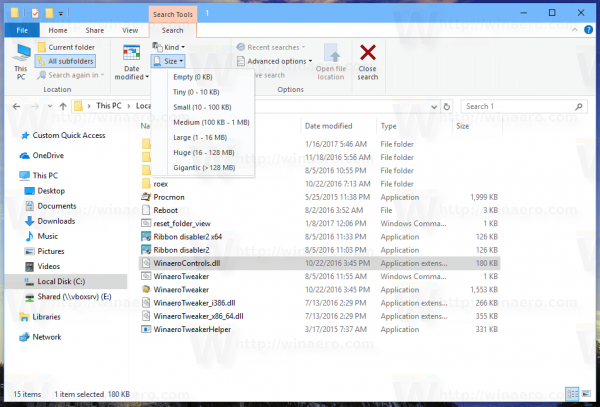 File Explorer Search Options