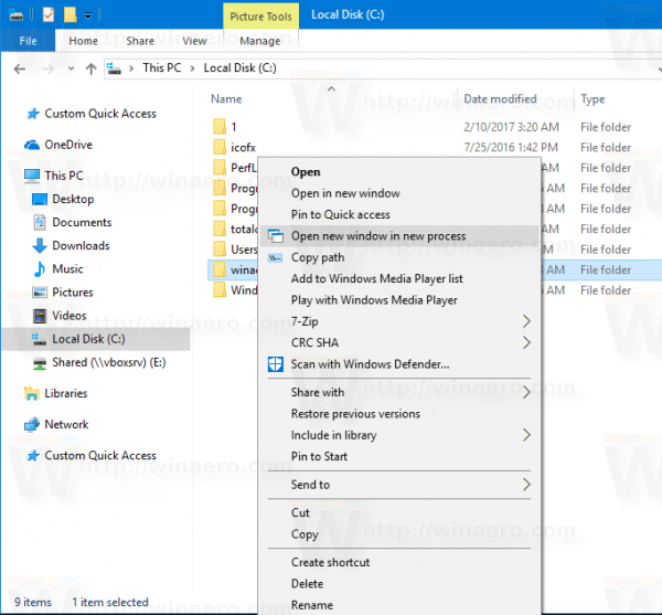 Открыть новое окно в контекстном меню нового процесса в Windows 10