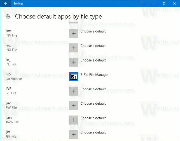 Settings Default Apps By File Type Page