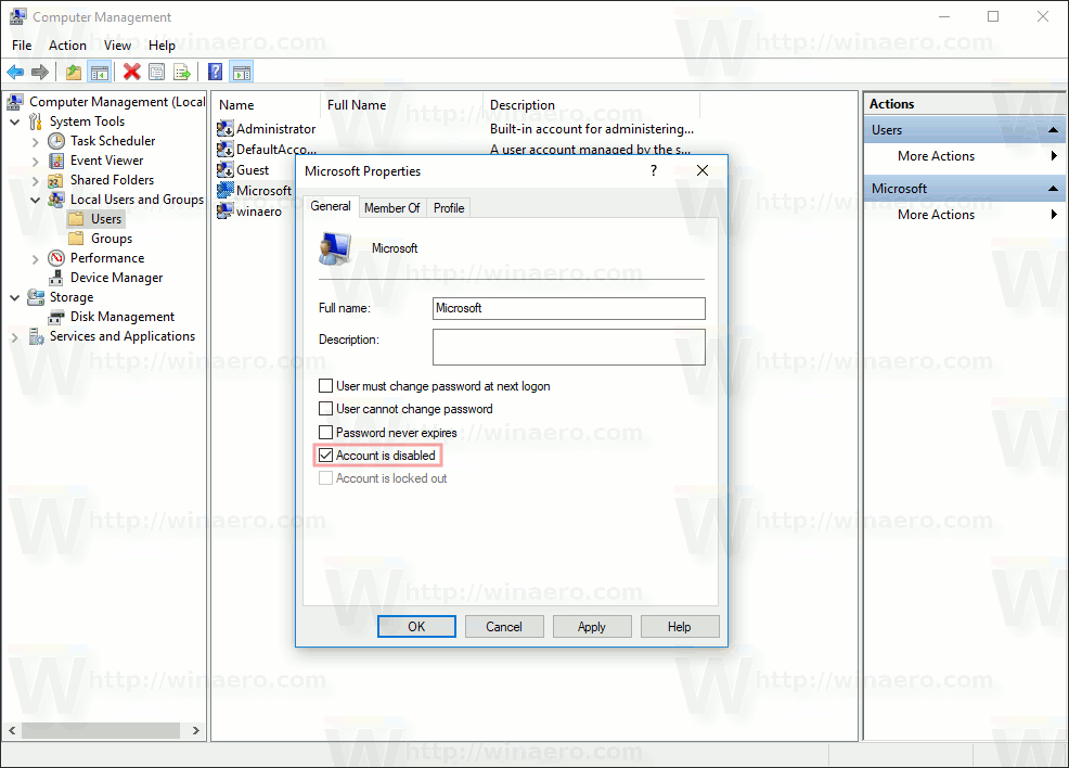 Windows 10 Disable User Account