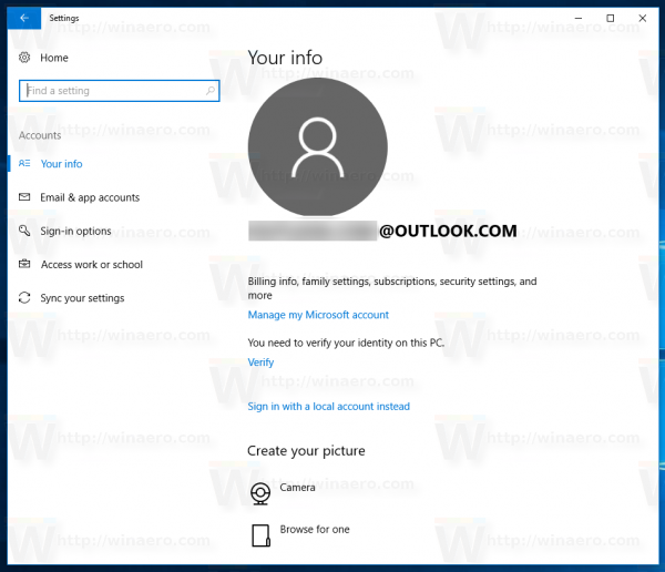 Windows 10 Microsoft Account Example