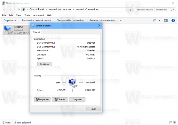 Состояние сетевого подключения Windows 10