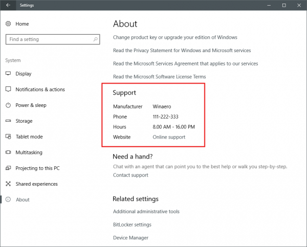 Windows 10 OEM Support Information