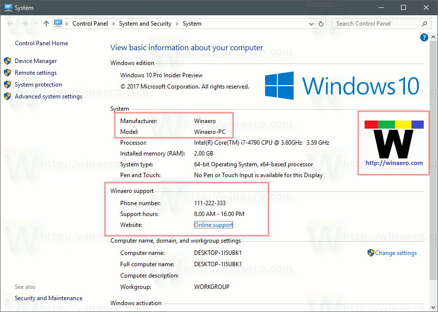 Windows xp change oem information