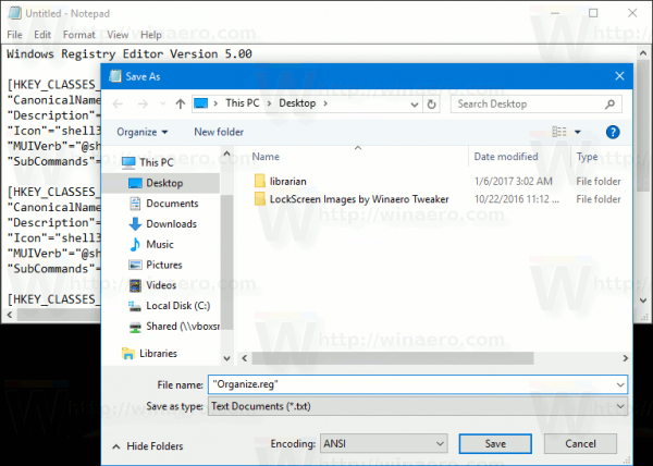 Windows 10 Organize Save Tweak