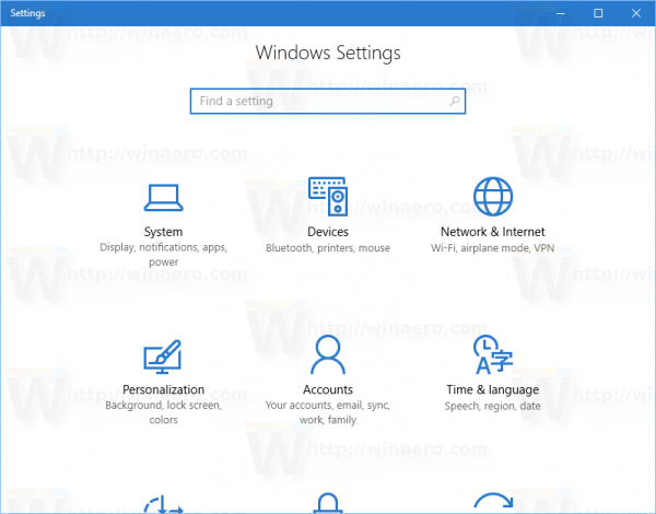 Параметры Windows 10 Синий