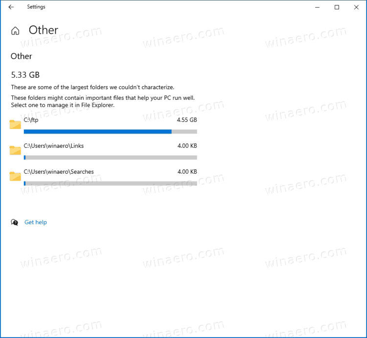 Windows 10 Settings Shows Large Folders Under Other