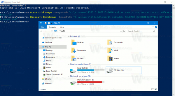 Отключить ISO-образ Windows 10 с помощью PowerShell