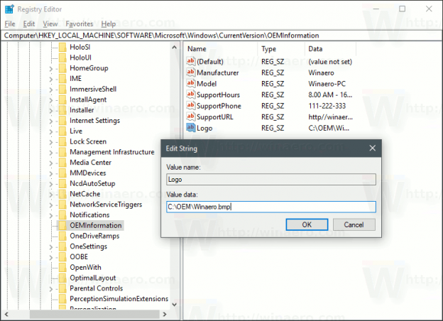 Change Or Add Oem Support Information In Windows 10