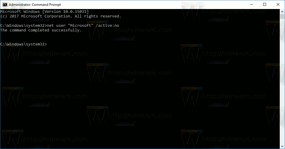 Windows 10 Disable User Account Command Prompt