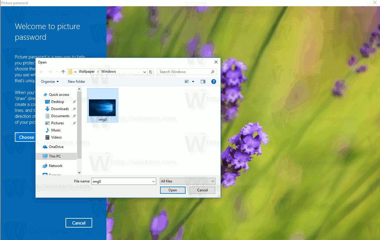 Windows 10 Picture Password Выберите изображение