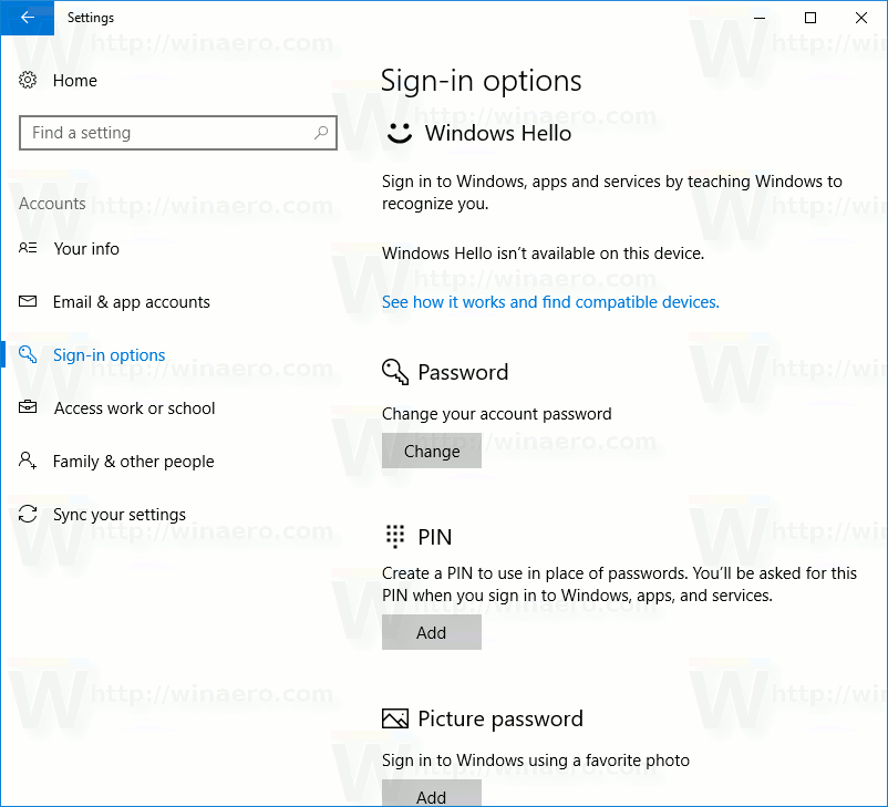 Параметры входа в Windows 10