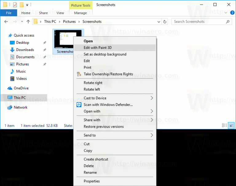 Remove Edit With Paint 3D From Context Menu in Windows 10