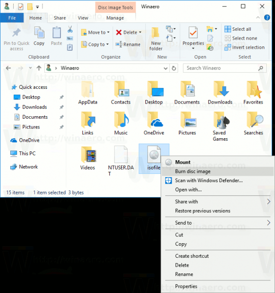 Burn Disc Image Context Menu