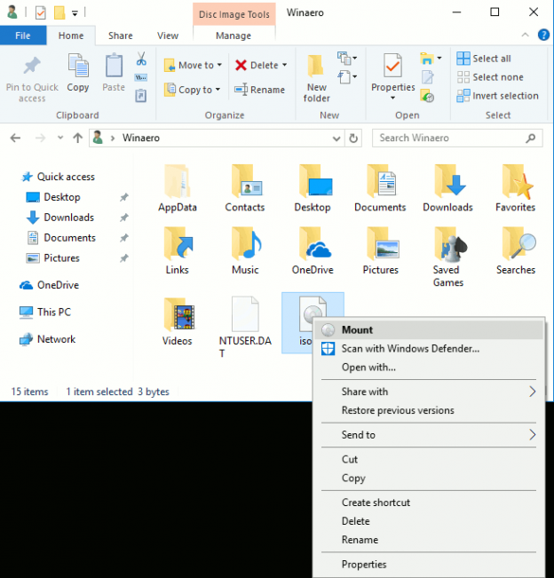 Remove Burn Disc Image Context Menu in Windows 10