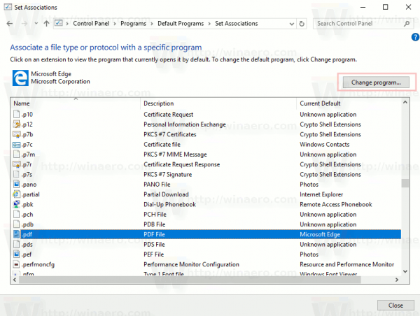 Control Panel Change Associations