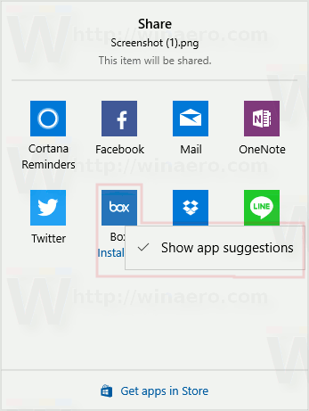 Disable Suggested Apps In Share Pane In Windows 10